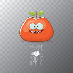 vector funny cartoon cute red apple character isolated on transparent background. My name is apple vector concept. super funky fruit food character
