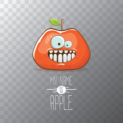 vector funny cartoon cute red apple character isolated on transparent background. My name is apple vector concept. super funky fruit food character