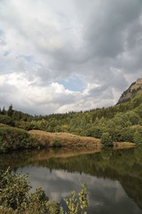Mountain forest lake reflection landscape. Savsat/ Artvin 