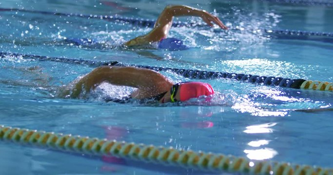 Swimmers training in a swimming pool
