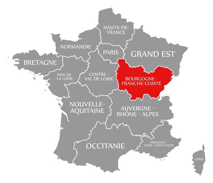 Bourgogne - Franche-Comte red highlighted in map of France