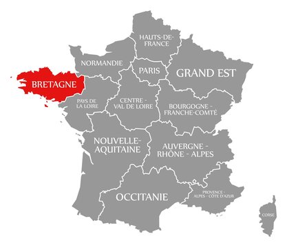 Bretagne red highlighted in map of France