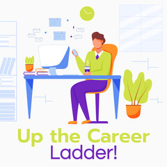 Up the career ladder social media post mockup. Comfortable workplace. Advertising web banner design template. Social media booster, content layout. Promotion poster, print ads with flat illustrations