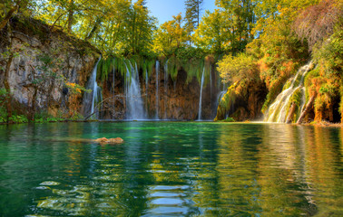 Plitvice lakes National Park with beautiful waterfalls