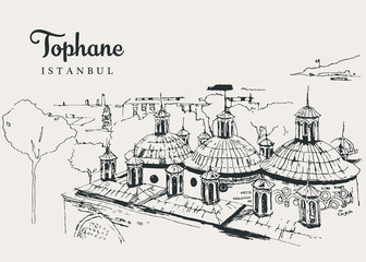 Drawing sketch illustration of Tophane-i Amire