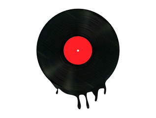 Black Vinyl Record with White Blank Label on a white background. 3d Rendering