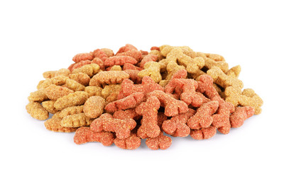 Dry pet food on a white background