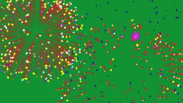Colorful fireworks at celebration night on the green screen
