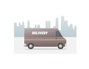 brown delivery truck. flat vector illustration. courier service. isolated on white background