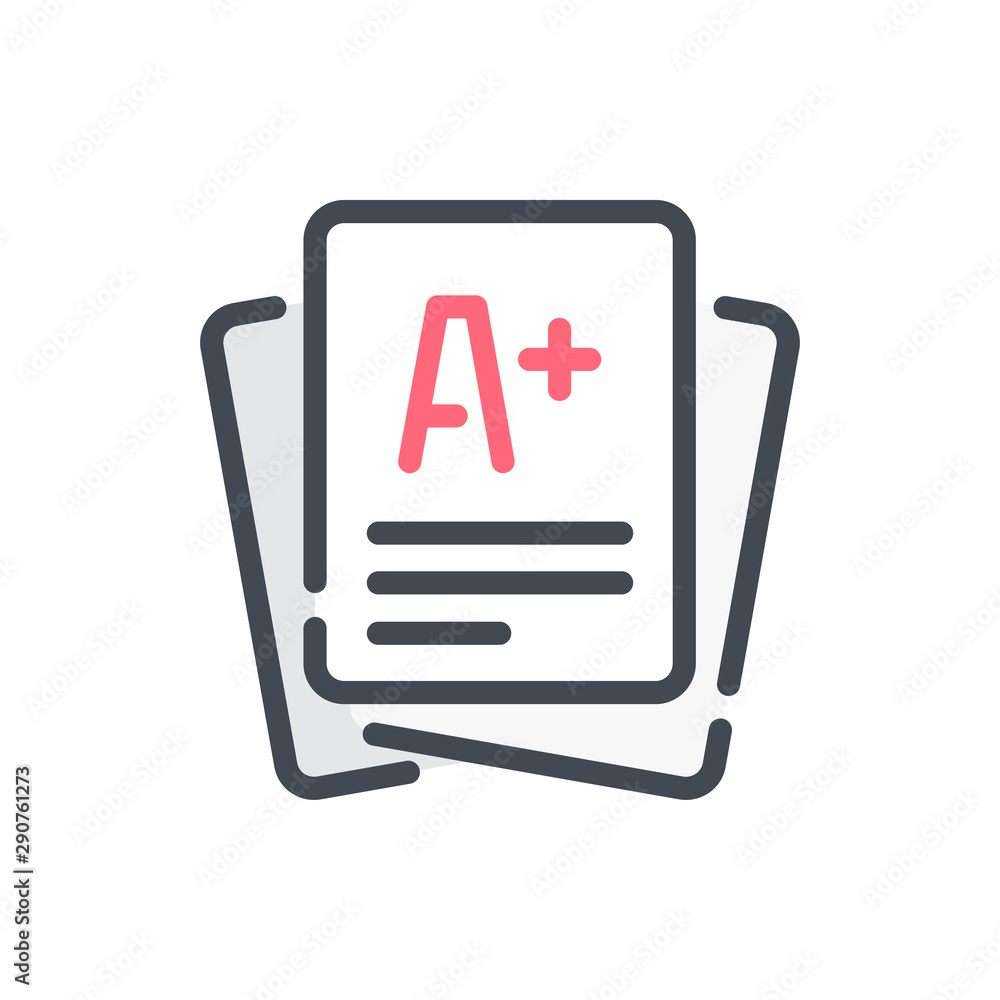 Poster exam result color line icon. school test report vector outline colorful sign.