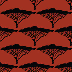 Beautiful hand-drawn African Tree seamless pattern background.