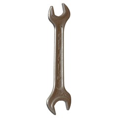 Silver two way metal wrench isolated on white background. 3D rendering of excellent quality in high resolution