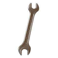 Silver two way metal wrench isolated on white background. 3D rendering of excellent quality in high resolution