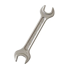 Silver two way metal wrench isolated on white background. 3D rendering of excellent quality in high resolution