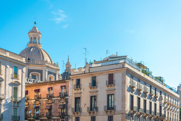 Fototapeta premium CATANIA, ITALY - January 19, 2019: Street view of downtown in Catania, Italy