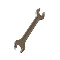 Silver two way metal wrench isolated on white background. 3D rendering of excellent quality in high resolution