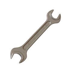 Silver two way metal wrench isolated on white background. 3D rendering of excellent quality in high resolution