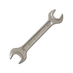 Silver two way metal wrench isolated on white background. 3D rendering of excellent quality in high resolution
