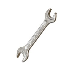 Silver two way metal wrench isolated on white background. 3D rendering of excellent quality in high resolution