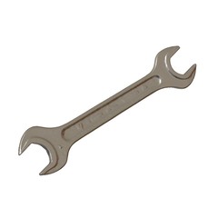 Silver two way metal wrench isolated on white background. 3D rendering of excellent quality in high resolution