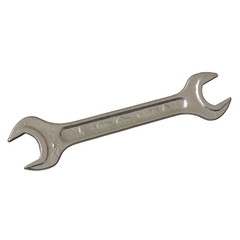 Silver two way metal wrench isolated on white background. 3D rendering of excellent quality in high resolution