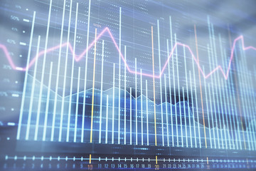 Multi exposure of stock market graph on conference room background. Concept of financial analysis