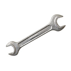 Silver two way metal wrench isolated on white background. 3D rendering of excellent quality in high resolution