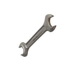 Silver two way metal wrench isolated on white background. 3D rendering of excellent quality in high resolution