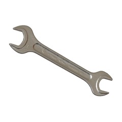 Silver two way metal wrench isolated on white background. 3D rendering of excellent quality in high resolution