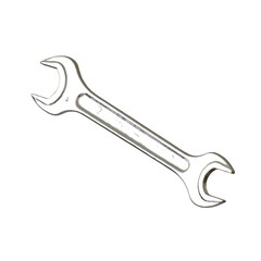 Silver two way metal wrench isolated on white background. 3D rendering of excellent quality in high resolution