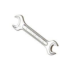 Silver two way metal wrench isolated on white background. 3D rendering of excellent quality in high resolution