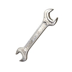 Silver two way metal wrench isolated on white background. 3D rendering of excellent quality in high resolution