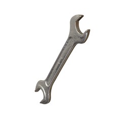Silver two way metal wrench isolated on white background. 3D rendering of excellent quality in high resolution