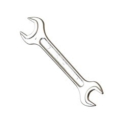 Silver two way metal wrench isolated on white background. 3D rendering of excellent quality in high resolution