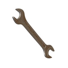 Silver two way metal wrench isolated on white background. 3D rendering of excellent quality in high resolution