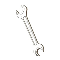 Silver two way metal wrench isolated on white background. 3D rendering of excellent quality in high resolution