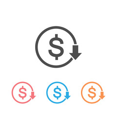 Cost reduction icon set. Dollar Down Icon