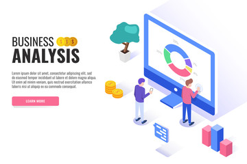Business analysis concept. Web banner, infographics. Isometric vector illustration.