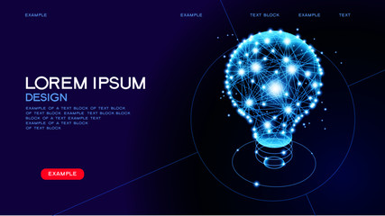 Lines and glowing dots form a lightbulb. Internet technology network concept. 3D isometric vector illustration.