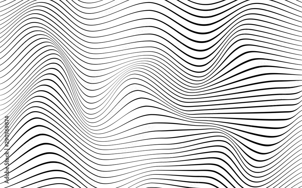 Wall mural black line wave curve concept abstract vector with white background