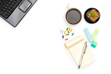 office accessories on white background with copy space