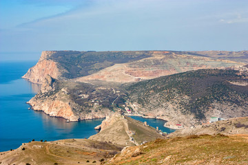 Fototapeta na wymiar Distant view of the Balaklava bay in Crimea, Russia