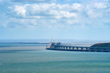 Distant view of new Crimean bridge in Kerch strait
