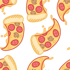 cute cartoon tasty pizza seamless pattern for fast food delivery, editable vector illustration