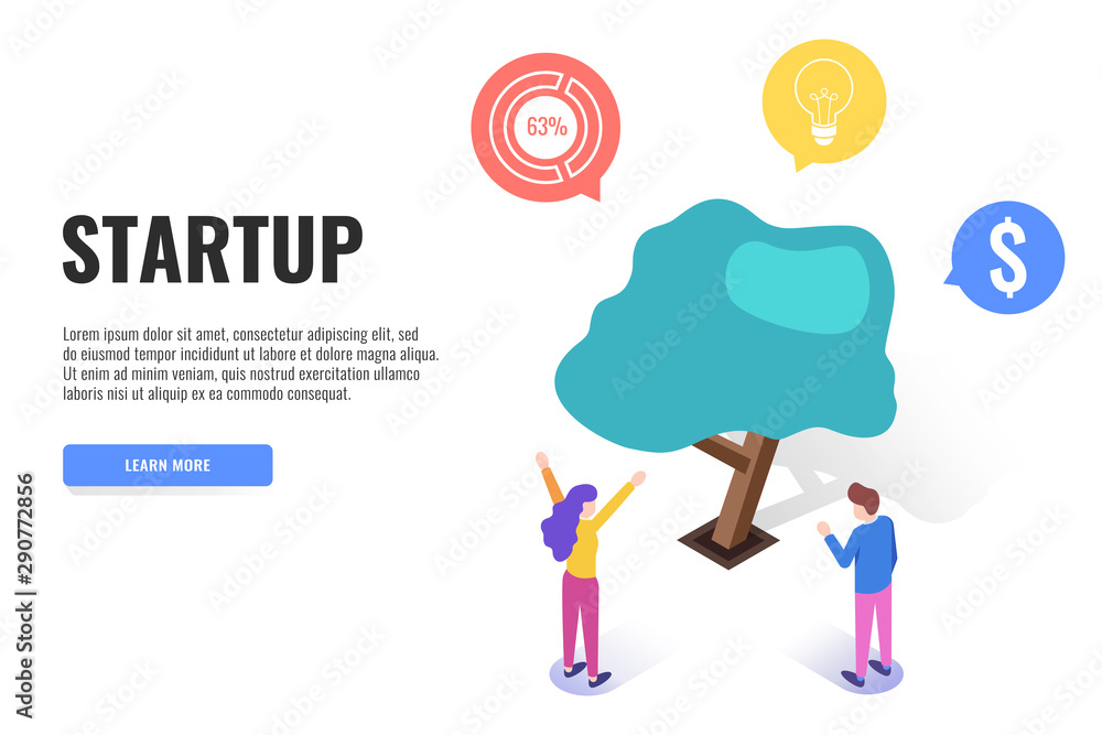 Poster modern design concept of startup project. growing tree. landing page template, web banner, infograph
