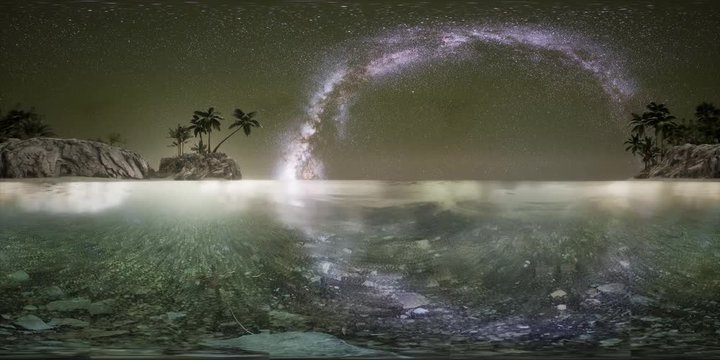 VR 360 Beautiful fantasy tropical beach with Milky Way star in night skies