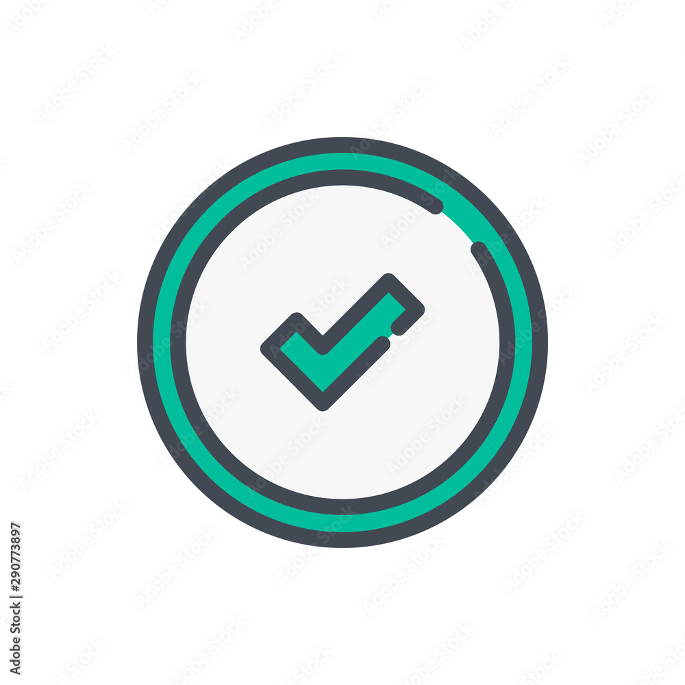 Poster check circle button color line icon. certified symbol with tick vector outline colorful sign.
