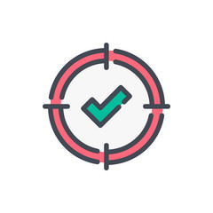 Target with check mark color line icon. Mission completed vector outline colorful sign.