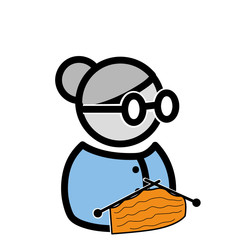Old lady knitting a handmade sweater , logo, label or emblem for your yarn shop. Grandmother with knitting, flat design. Grandmother Icon. Grandmother a flat style.Vector illustration. EPS 10.