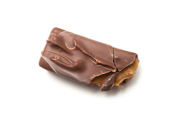  Closeup of chocolate bar on white background